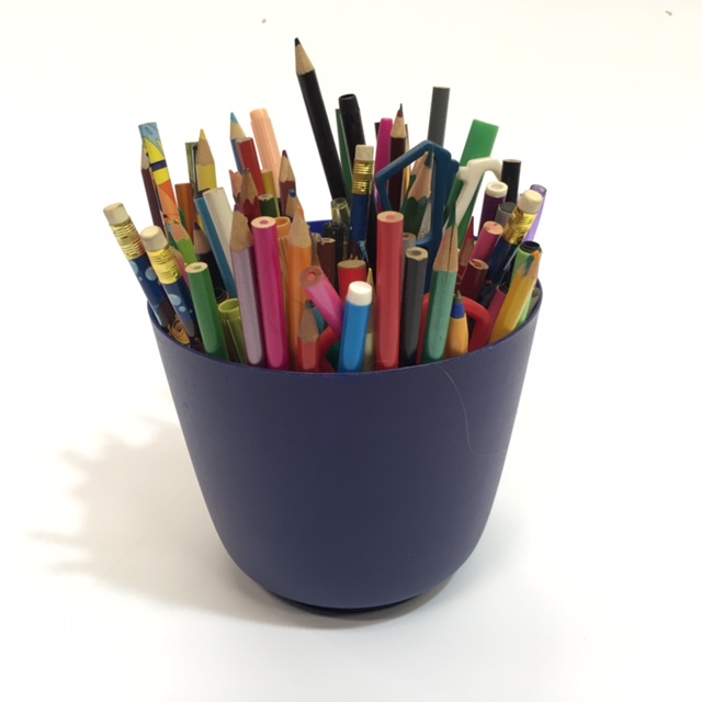 PENCIL CADDY, Blue Tub w Pencils